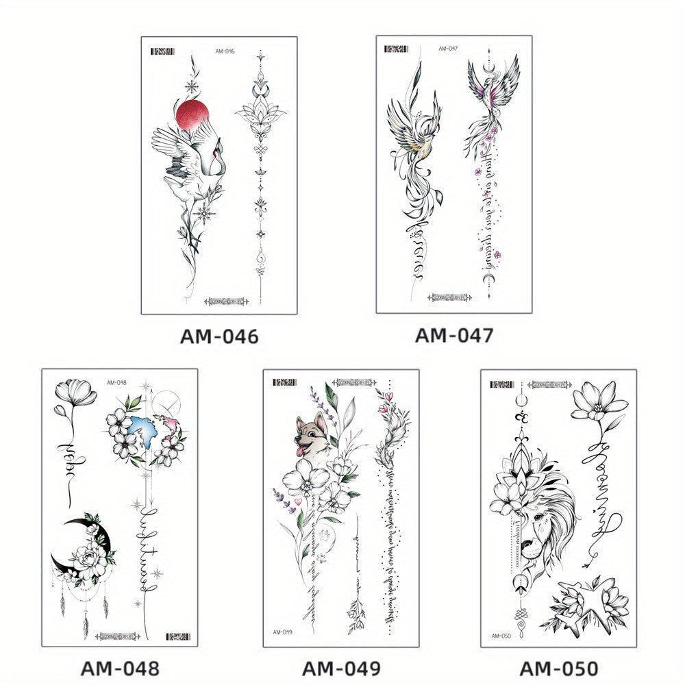5pcs Flower Butterfly Feather Temporary Tattoo