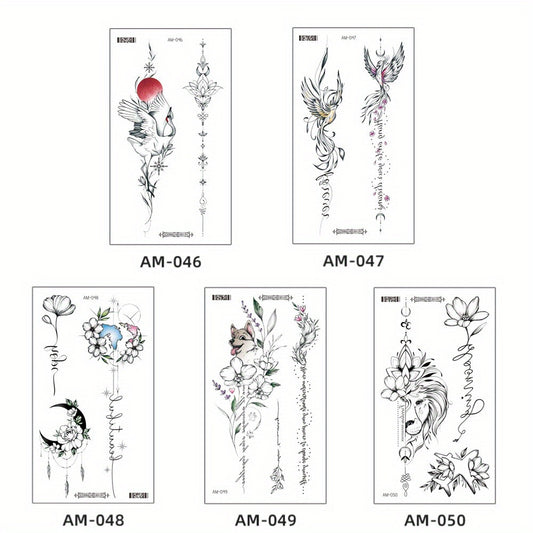 5pcs Flower Butterfly Feather Temporary Tattoo