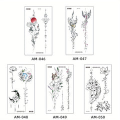 5pcs Flower Butterfly Feather Temporary Tattoo