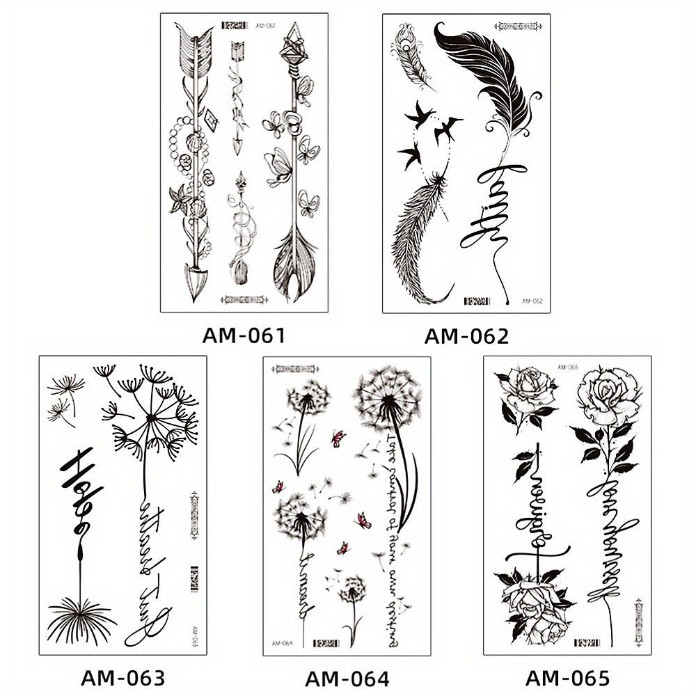 5pcs Flower Butterfly Feather Temporary Tattoo