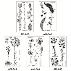 5pcs Flower Butterfly Feather Temporary Tattoo