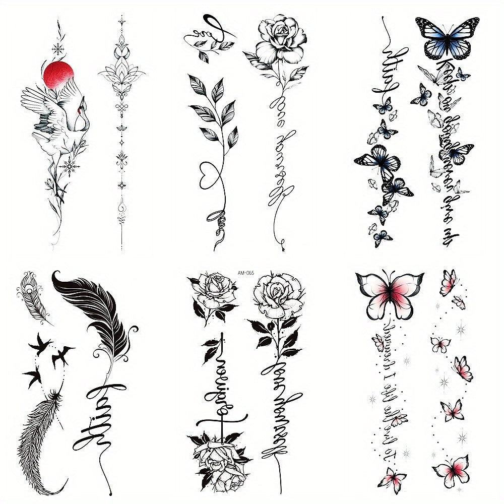 5pcs Flower Butterfly Feather Temporary Tattoo