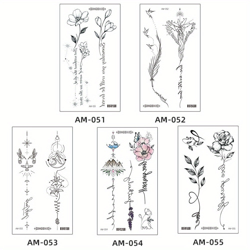 5pcs Flower Butterfly Feather Temporary Tattoo