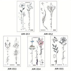 5pcs Flower Butterfly Feather Temporary Tattoo