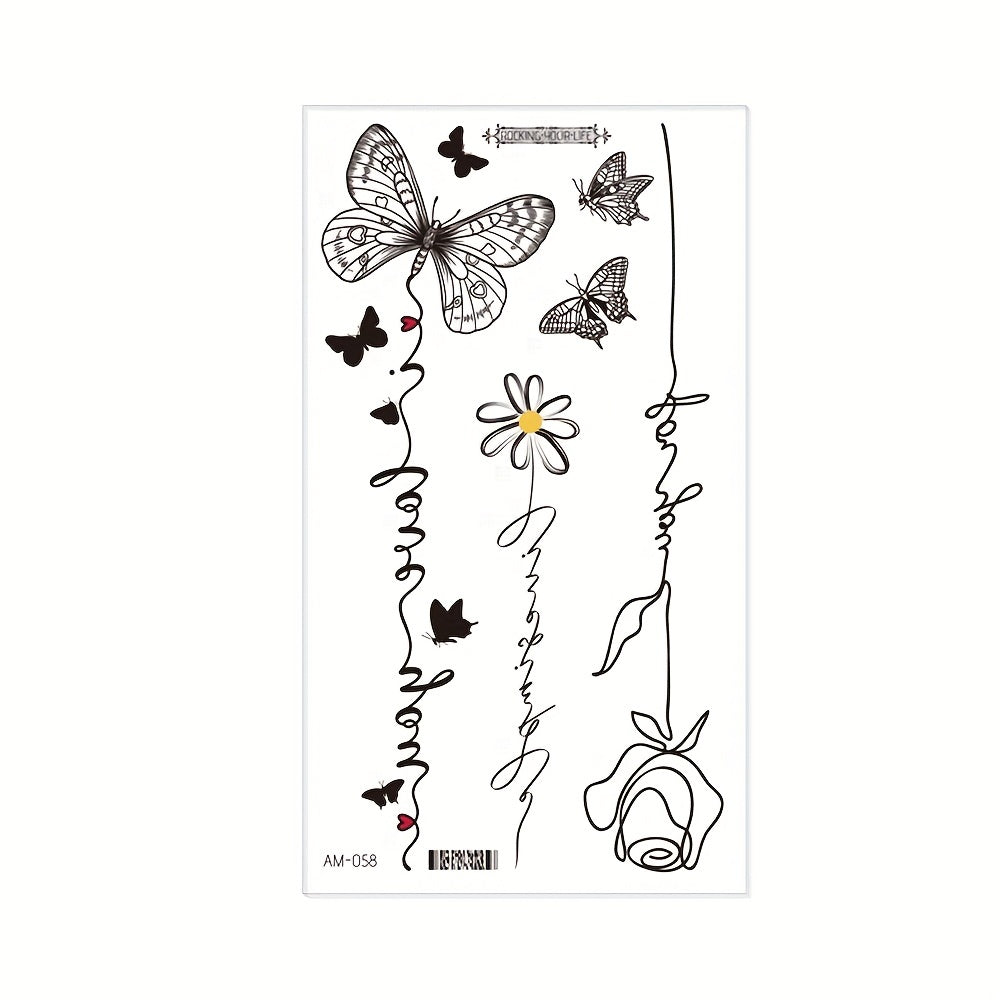 5pcs Flower Butterfly Feather Temporary Tattoo