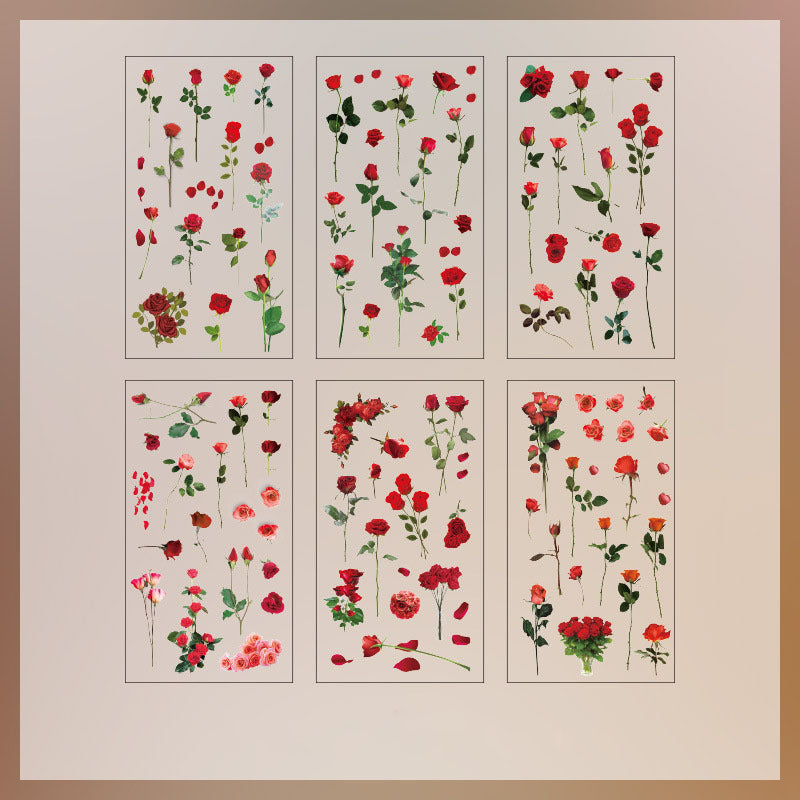 6pcs Flowers Stickers Scrapbook Bullet Journal Self adhesive Stickers