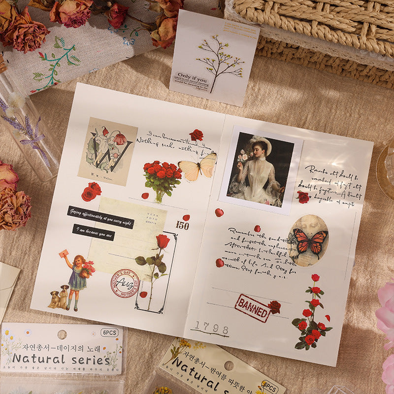 6pcs Flowers Stickers Scrapbook Bullet Journal Self adhesive Stickers