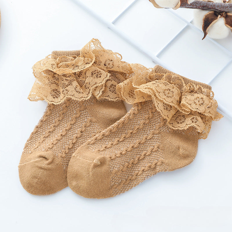 5 Pairs Girls Lace Ruffled Socks Breathable Crew Socks for Spring