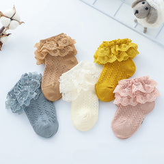 5 Pairs Girls Lace Ruffled Socks Breathable Crew Socks for Spring