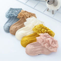 5 Pairs Girls Lace Ruffled Socks Breathable Crew Socks for Spring
