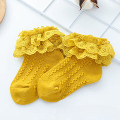5 Pairs Girls Lace Ruffled Socks Breathable Crew Socks for Spring