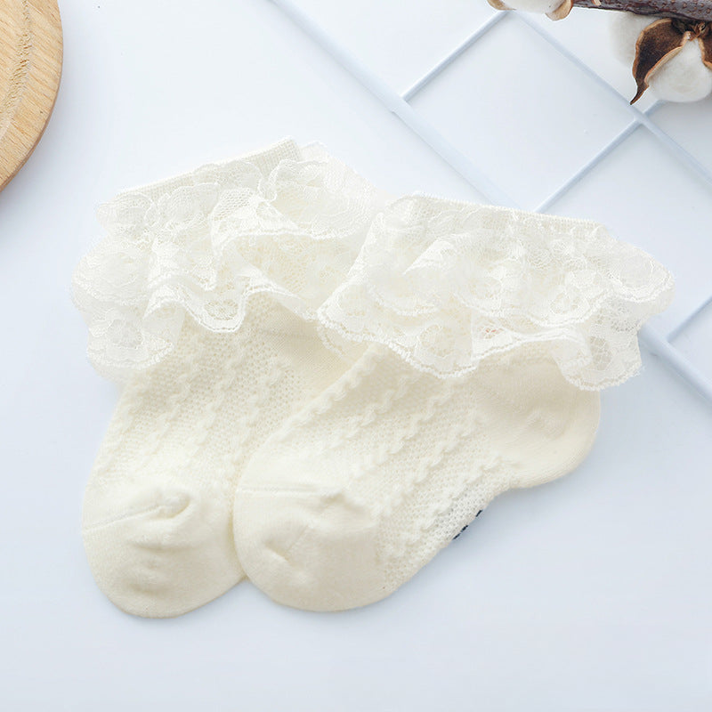 5 Pairs Girls Lace Ruffled Socks Breathable Crew Socks for Spring