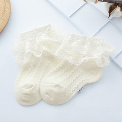 5 Pairs Girls Lace Ruffled Socks Breathable Crew Socks for Spring