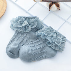 5 Pairs Girls Lace Ruffled Socks Breathable Crew Socks for Spring