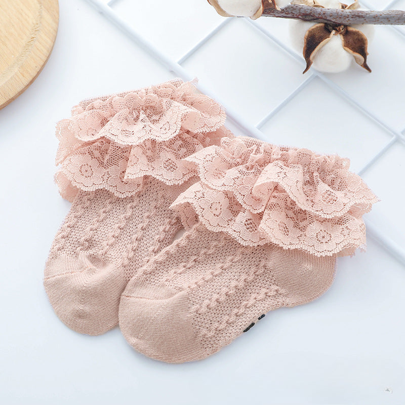 5 Pairs Girls Lace Ruffled Socks Breathable Crew Socks for Spring