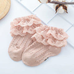 5 Pairs Girls Lace Ruffled Socks Breathable Crew Socks for Spring