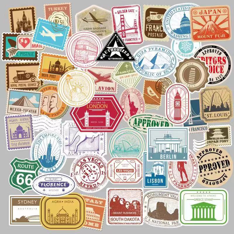 50pcs Retro Travel Ticket Sticker Diy Computer Washi Scrapbooking Stickers