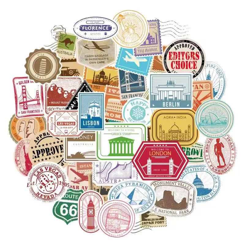 50pcs Retro Travel Ticket Sticker Diy Computer Washi Scrapbooking Stickers