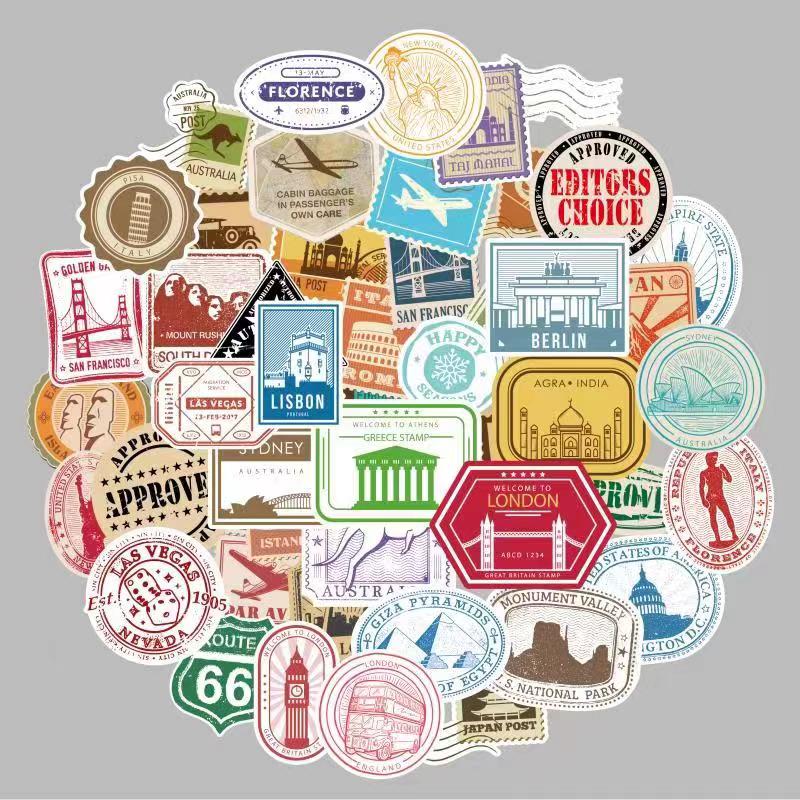 50pcs Retro Travel Ticket Sticker Diy Computer Washi Scrapbooking Stickers