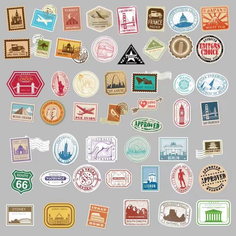 50pcs Retro Travel Ticket Sticker Diy Computer Washi Scrapbooking Stickers