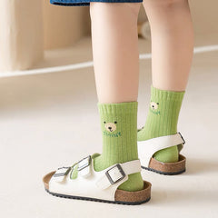 5 Pairs Green Bear Socks for Boys Kids 1-12 Years Old
