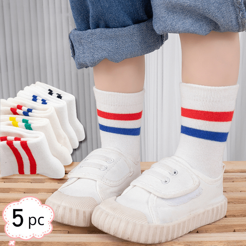 5 Pairs Kids Sports Crew Socks Breathable Comfy Students Children's Socks
