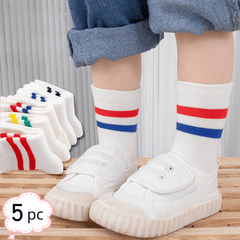 5 Pairs Kids Sports Crew Socks Breathable Comfy Students Children's Socks