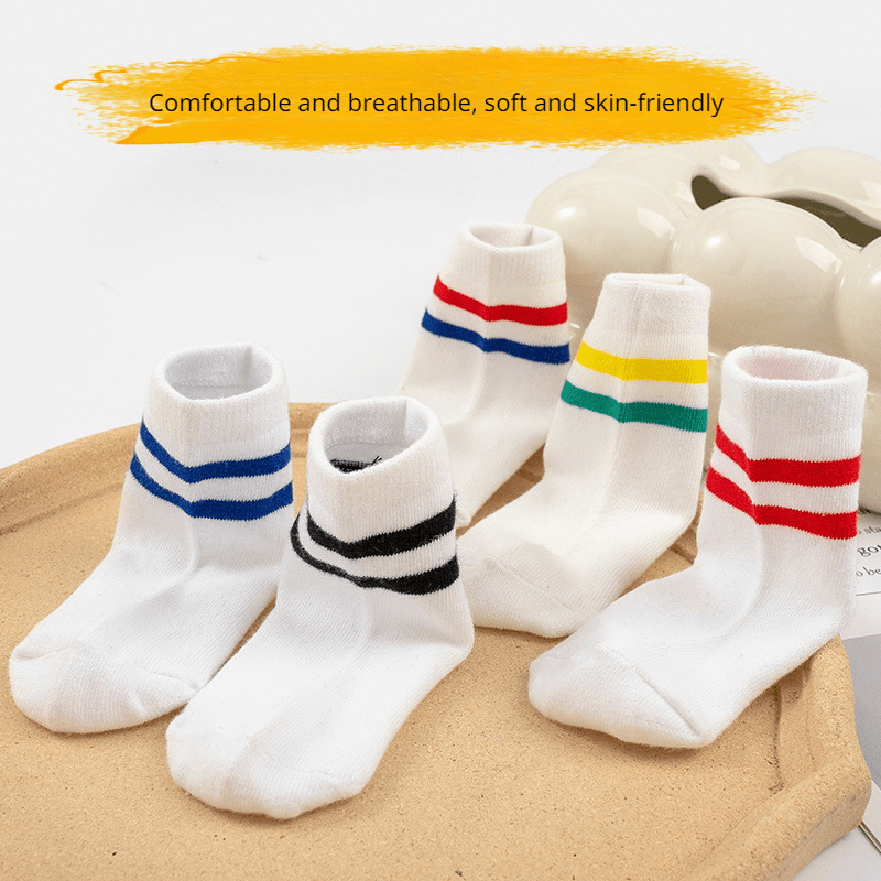 5 Pairs Kids Sports Crew Socks Breathable Comfy Students Children's Socks