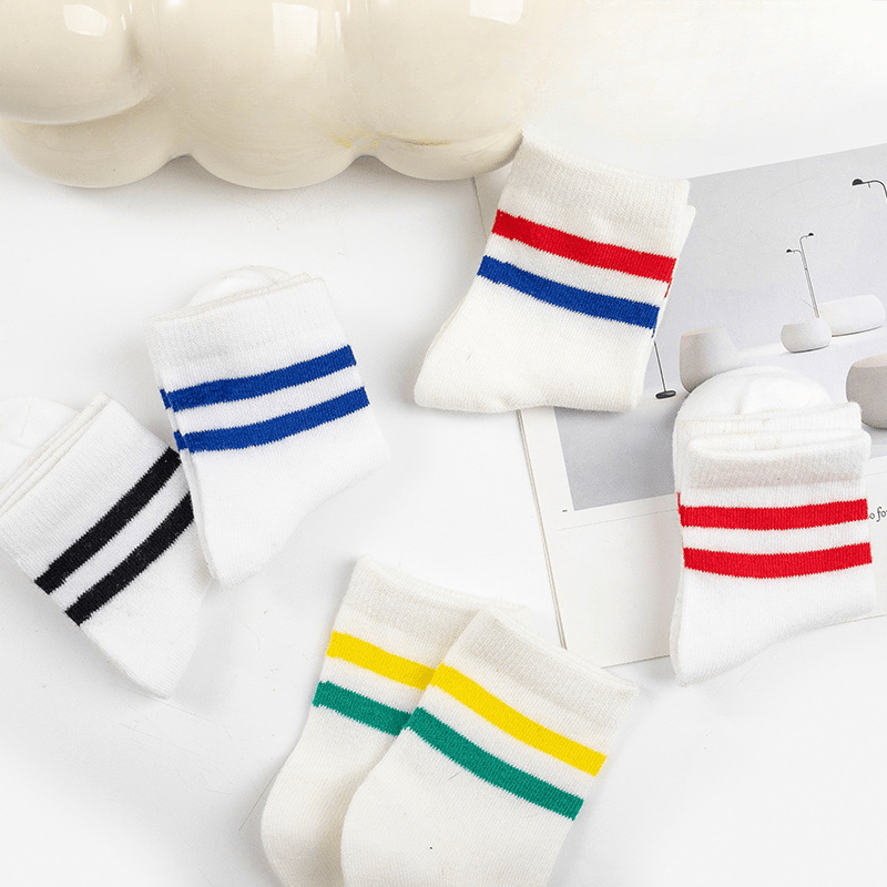 5 Pairs Kids Sports Crew Socks Breathable Comfy Students Children's Socks
