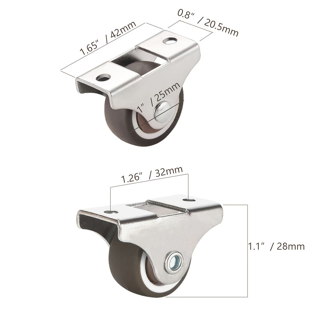 8pcs TPR Rubber Caster 1" Plain Bearing Coffee Thermoplastic Wheels