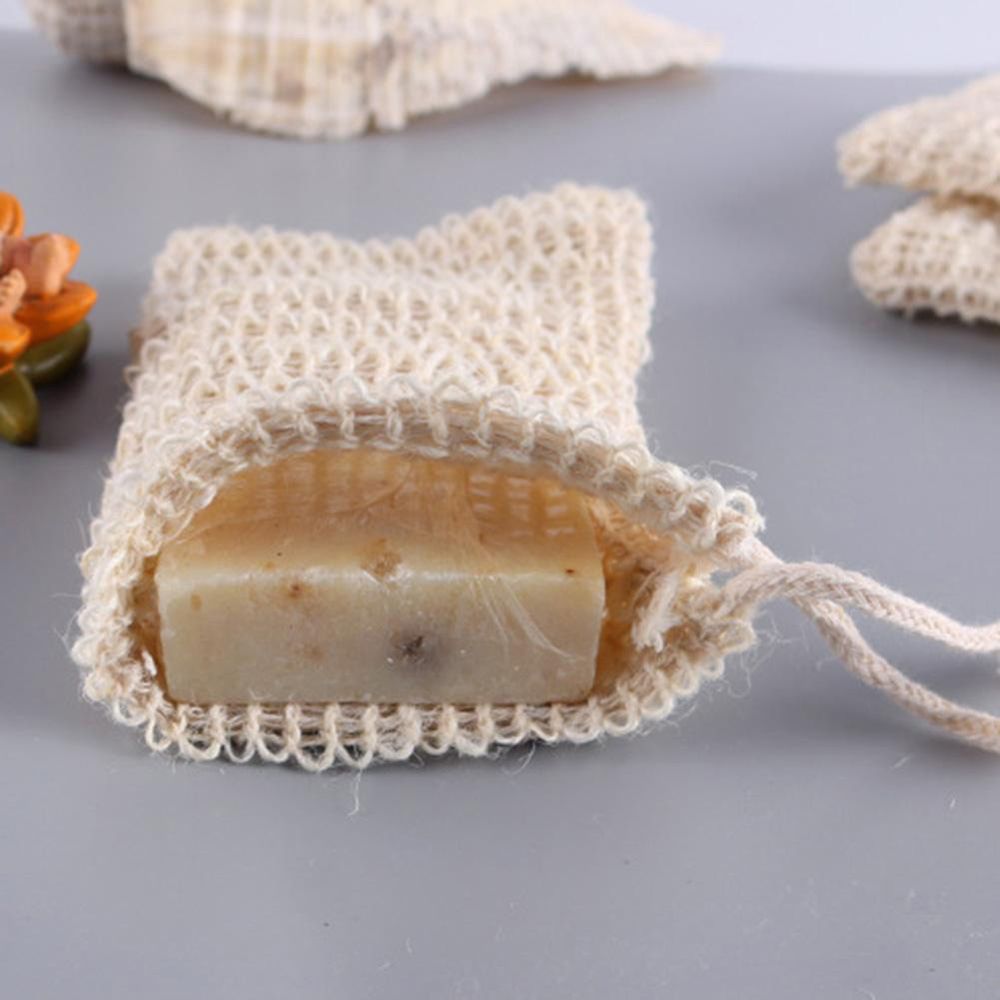 5pcs Sisal Hemp Soap Bag Double Layer Net Bags