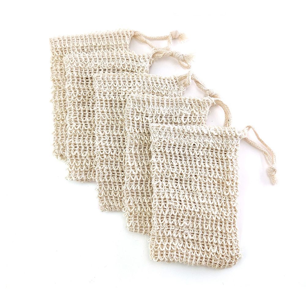 5pcs Sisal Hemp Soap Bag Double Layer Net Bags