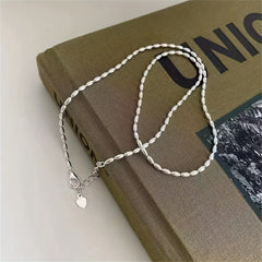 Girl's Metal Rice Grain Necklace & Heart Pendant Clavicle Chain