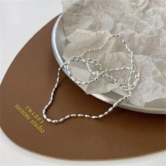 Girl's Metal Rice Grain Necklace & Heart Pendant Clavicle Chain