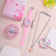 Cartoon Cat LED Watch Set with Silicone Strap Necklace Bracelet Coin Purse