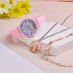 3pcs Cartoon Kitten Girls Watch Set