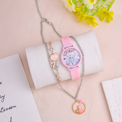 3pcs Cartoon Kitten Girls Watch Set