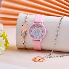 3pcs Cartoon Kitten Girls Watch Set