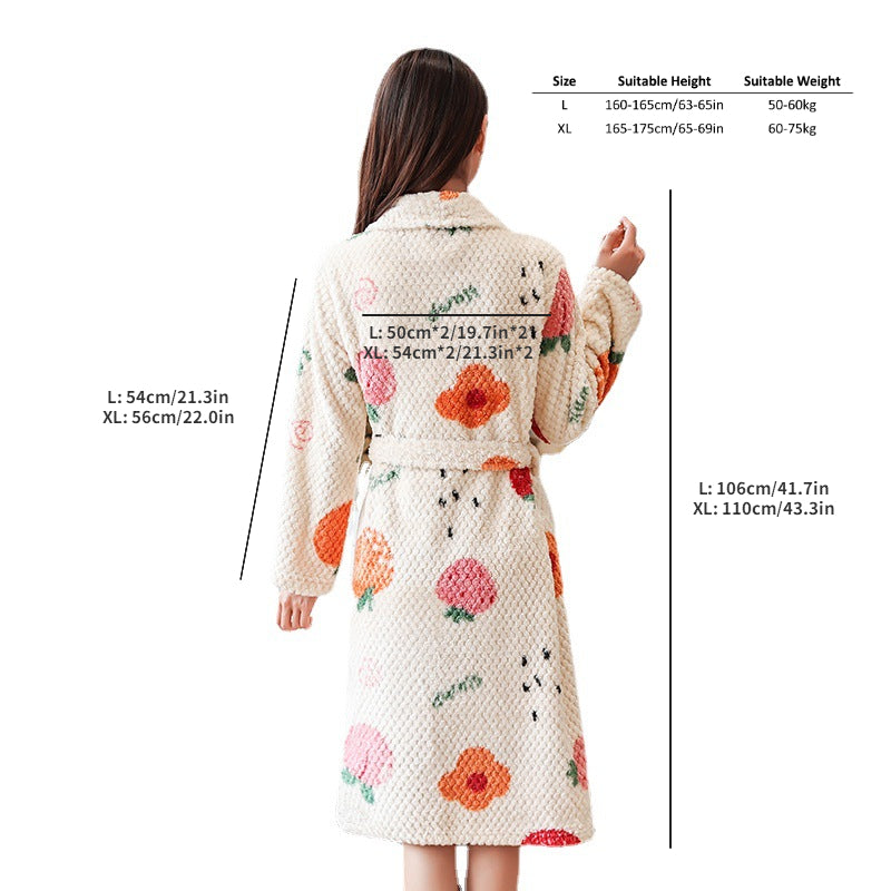 Plush Fruit Pattern Flannel Bathrobe