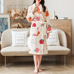 Plush Fruit Pattern Flannel Bathrobe