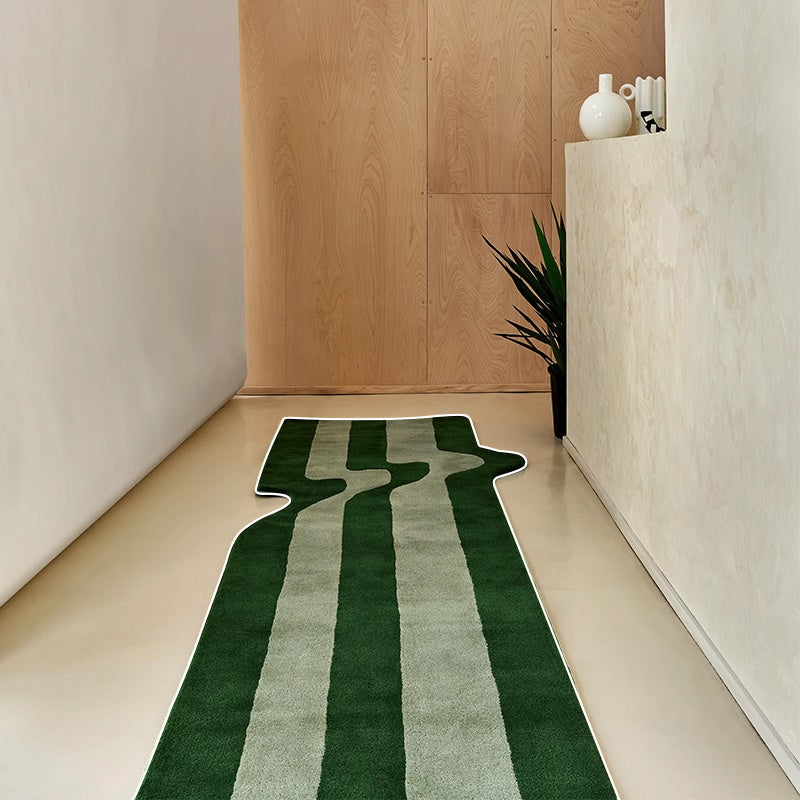 Polyester Green Kitchen Rug Striped Plants Carpet