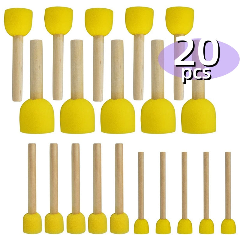 20pcs Round Painting Sponges 4 Sizes With Wooden Handles Pack