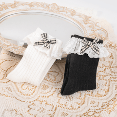 Girls Lace Socks Flower Ruffled Edge Bowknot Breathable Crew Socks