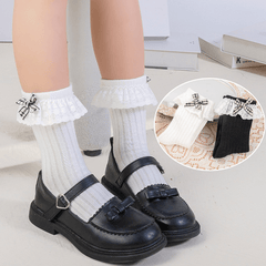 Girls Lace Socks Flower Ruffled Edge Bowknot Breathable Crew Socks