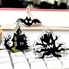 Halloween Pumpkin Bat Keychain Acrylic Key Ring Decoration