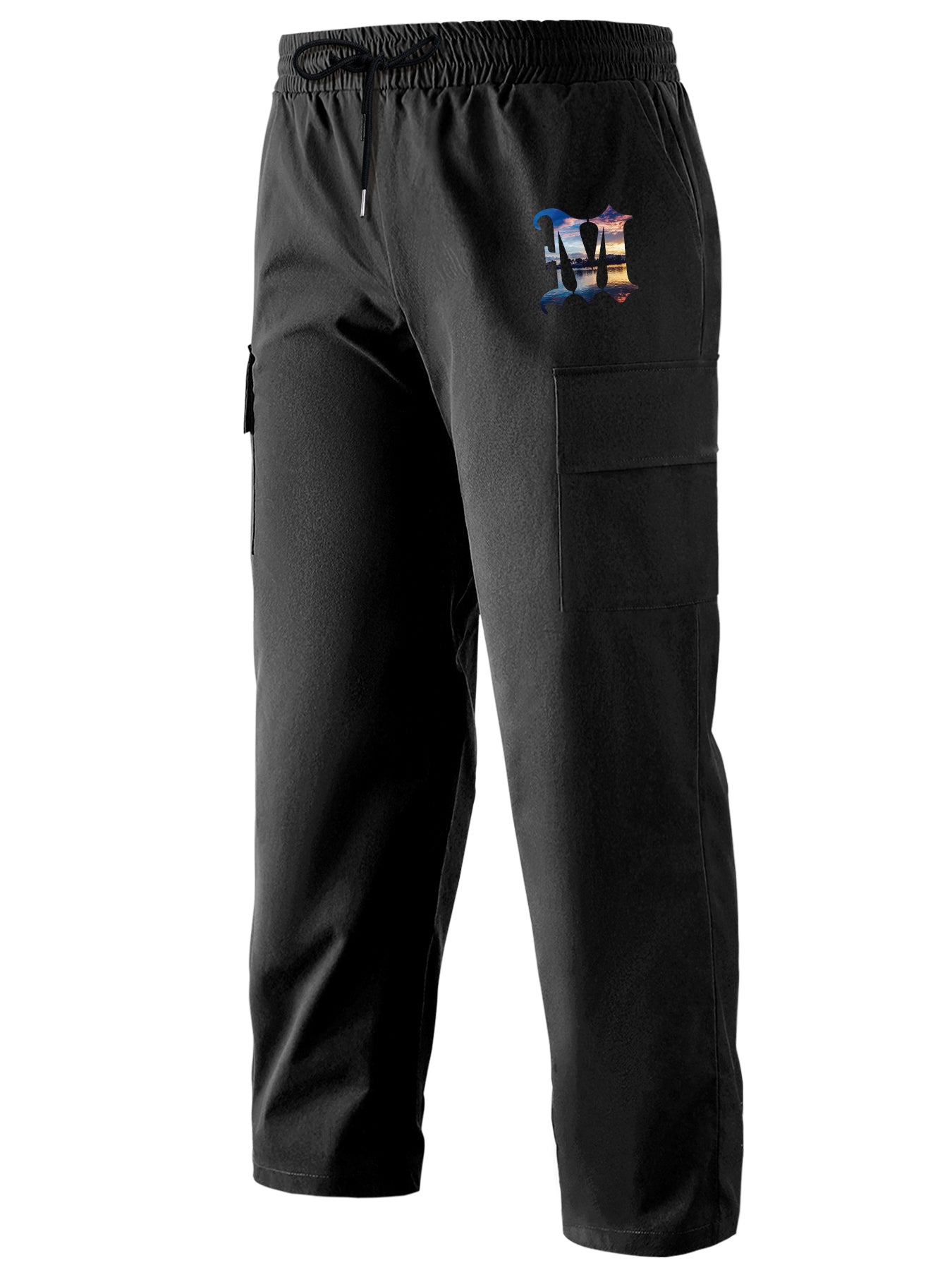 Print Drawstring Cargo Pants Men's Casual Outdoor Straight Leg