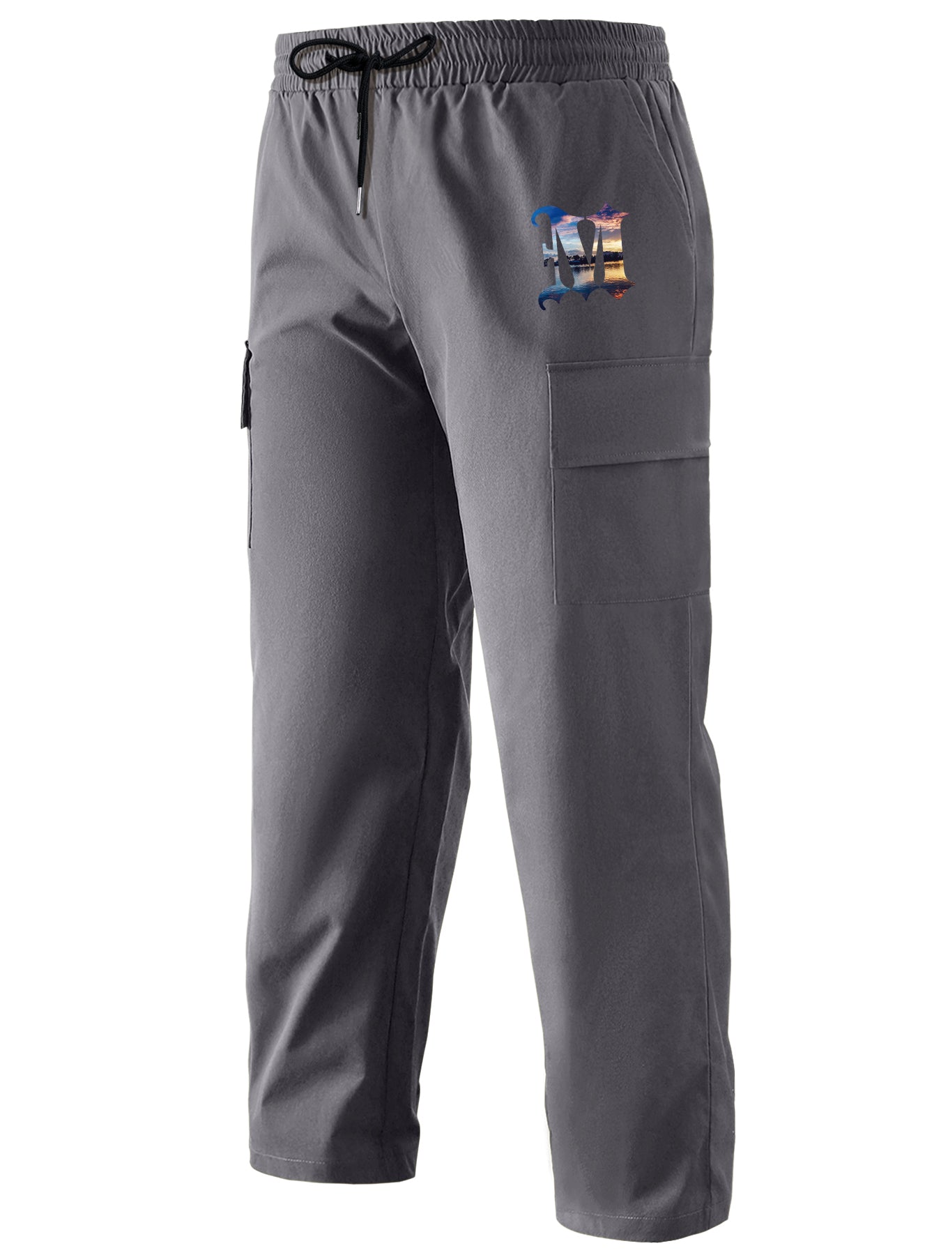 Print Drawstring Cargo Pants Men's Casual Outdoor Straight Leg