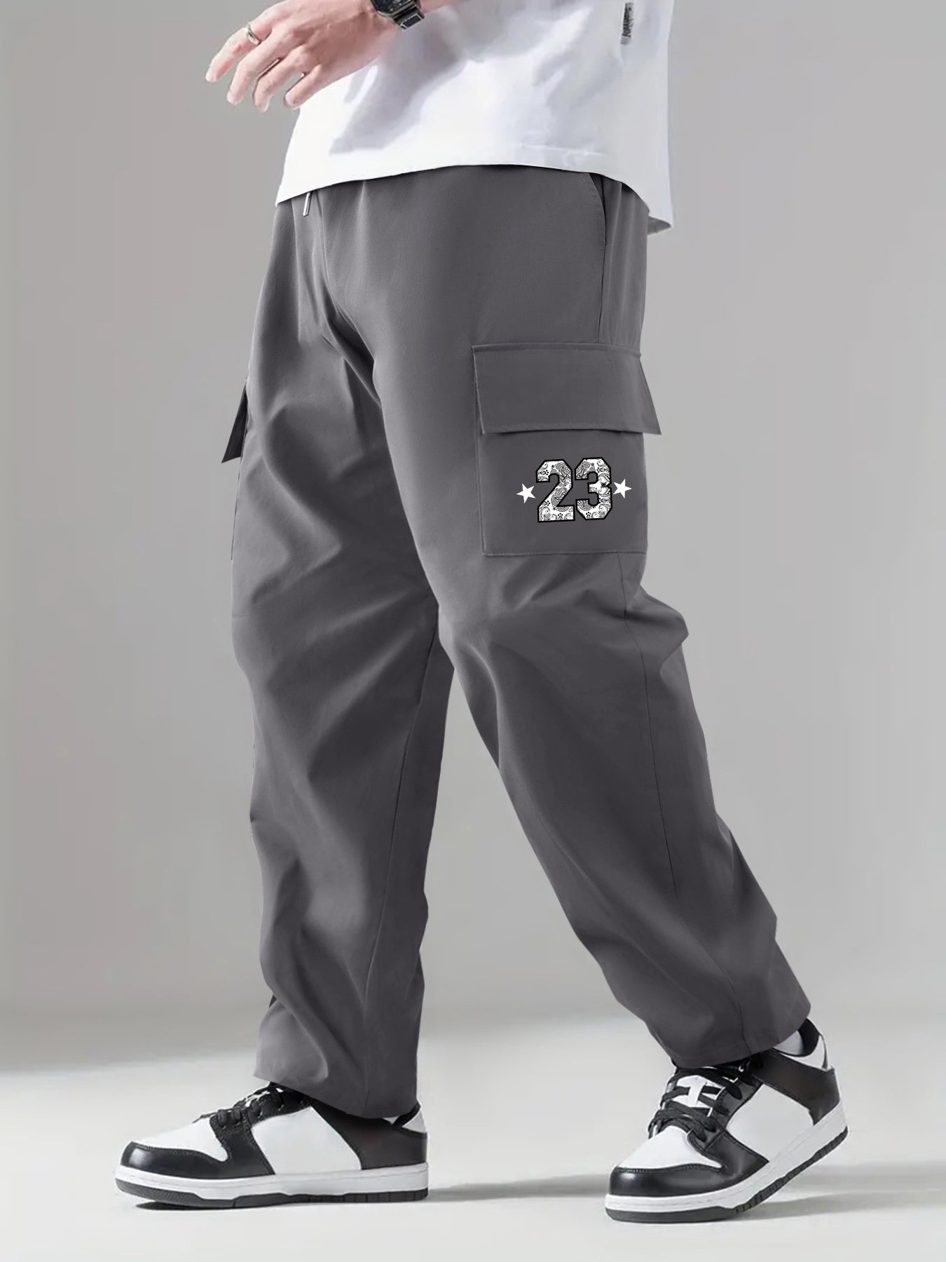 Pattern Print Cargo Pants Men Flap Pocket Trousers