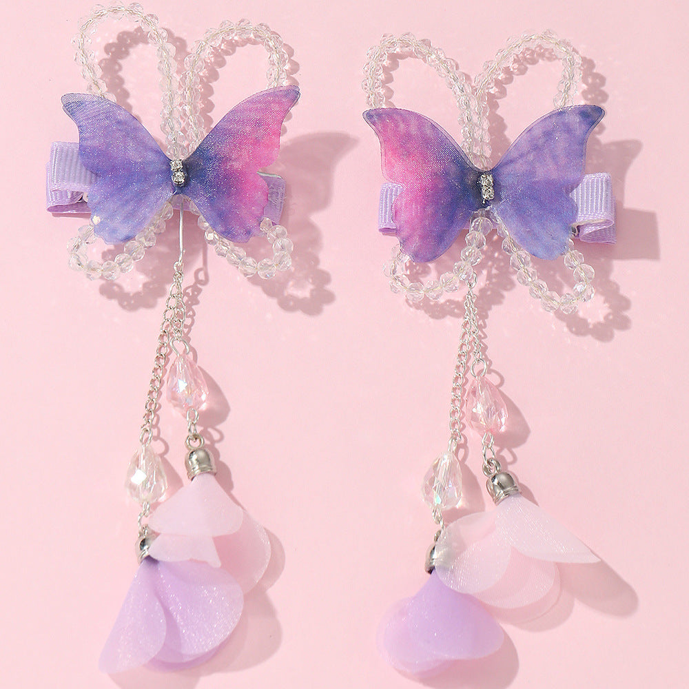 2pcs Butterfly Tassel Bead Hair Clip for Girls