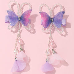 2pcs Butterfly Tassel Bead Hair Clip for Girls